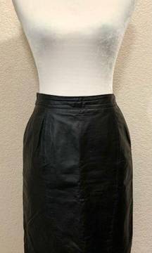 Pelle Cuir Vintage 80s Black Goth Leather Pencil Skirt 