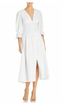 La Vie Leaf Milk Embroidered Tea Dress A-line Short Sleeve Brunch