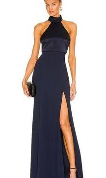 Cinq à Sept Alexander Halter Full Length Gown Size 4 in Navy