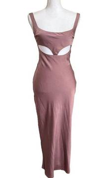 Meshki Womens Ava Satin Cut Out Midi Dress Nutmeg Size XS