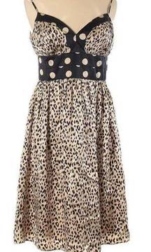 OC By Oleg Cassini Leopard Animal Print Fit & Flare 100% Silk Dress Size 6 Y2K