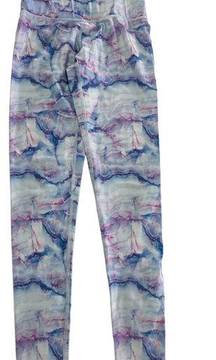 Terez Leggings Womens Small Blue Marble Printed Super High Band Athletic Stretch