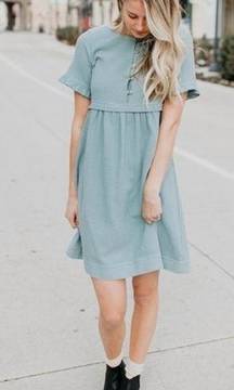 Piper & Scoot • peasant dress aqua seafoam blue waffle cotton babydoll ruffle