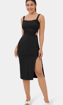  Crisscross Lace Up Split Bodycon Midi Casual Dress