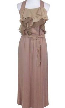 RYU Mauve Ruffle Halter Maxi Dress Smock Back Tie Waist Women’s Size Large NEW