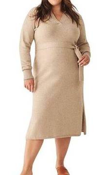 Faherty Womens L Jackson Sweater Dress Beige Oatmeal Heather Minimalist Knit NEW