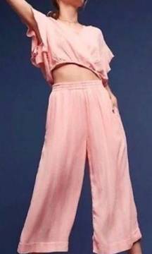 Anthropologie Maeve Nell Wide Leg Crop Culottes Pink Sz Large