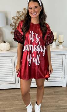 It’s Gameday Y’all Crimson Red Sequin Leather Mini Dress Small