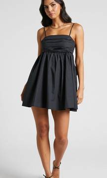 CLOVER MINI DRESS - BACK BOW BABYDOLL DRESS IN BLACK