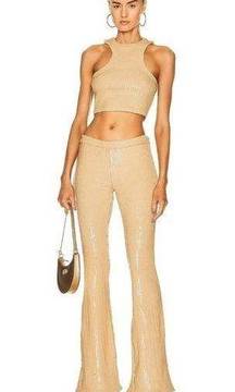 Retrofête Julien Sequin Knit Pants in Nude Large New Womens Flare Trousers