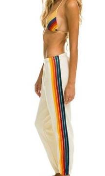 Aviator Nation Cream  5 Stripe Rainbow Sweatpants Joggers Pants SZ Small