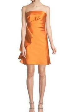 Sachin & Babi Orange Strapless Side-Ruffle Cocktail Formal Mini Dress Sz 4