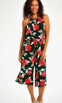 Maggy London Floral Halter Neck Crop Jumpsuit -Btrgrncrl - size 4