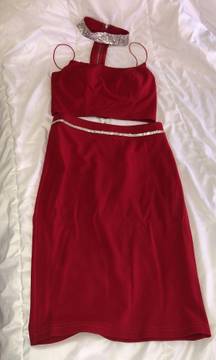 Red Two Piece Rhinestone Set Size Small