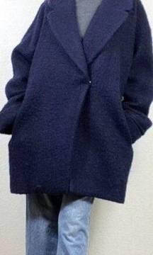 Nicholas Navy Brushed Wool Oversized Winter Pea Coat