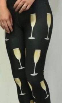 Goldsheep Leggings Cheers Champagne Glass Print Cropped