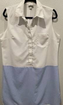 Crepe Shirt Sleeveless Blue Antique White Mini Dress