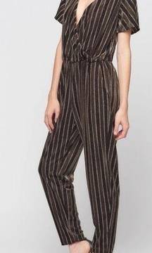 NWT MAVEN WEST Wrap Front Velvet Stripe Jumpsuit Brown Medium