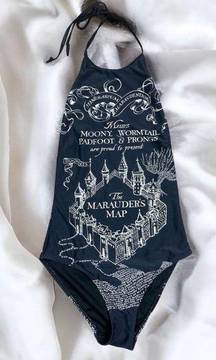 Harry Potter Swimsuit Size XS Womens Swim Marauders Map One Piece Black