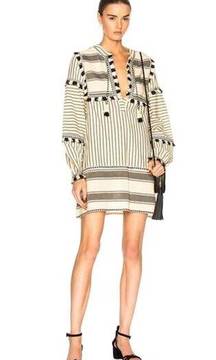 Dodo Bar Or Emanuelle Dress S Striped Black/Cream Cotton Mini Dress Long Sleeve