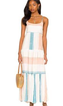 NWT L Space Santorini Maxi Dress XS Paraiso Stripe Tie Back Tiered Bohemian