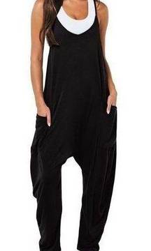 NEW Loose Jumpsuit V Neck Harem Long Pants Pockets 2X