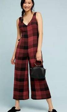 Anthropologie‎ Ett Twa Jumpsuit 4 Petite Wide Leg Red Black Check Lace Up Sides