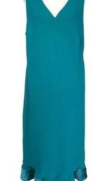 Talbots Women’s V-neck Chiffon Overlay Turquoise Tank Maxi Dress