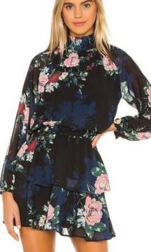 Falling in Love Class Act Black Floral Long Sleeve Mini Dress M