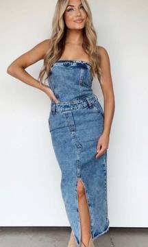 Lane201 Denim Tube Midi Dress