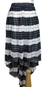 Harve Benard Large Blue Line Stripe Hi Lo Striped Pleated Skirt Boho NWT