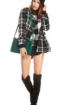 Without You Wool Plaid Button Up Coat Green Size Small