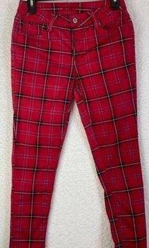 Arizona Jeans Company Red Black White Plaid Jeans Size 5