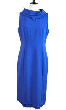 Rose Sheath Midi Dress Fold Collar Sleeveless Blue Purple Women’s Size 12