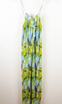 Zara Pleated Watercolor Maxi Dress S