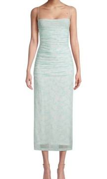 Significant Other Verona Mesh Ruched Daisy Print Bodycon Midi Dress Mint 2 NWT
