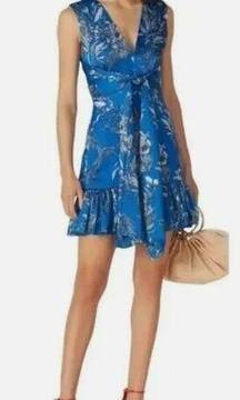 Alexis Dress Womens Small Cassara Blue Floral Sleeveless Mini Tie Back V Neck