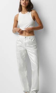 NWT  Straight Fit Metallic Jean, White/Silver. Size 10