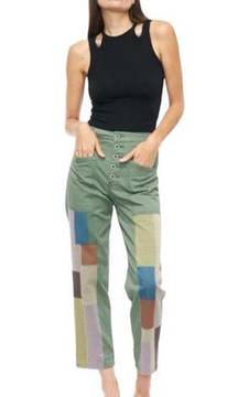 NWT Pistola Denim Tammy High Rise Trouser In Colonel Rainbow Embroidered