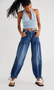 Lotus High Waist Tie Hem Barrel Leg Jeans