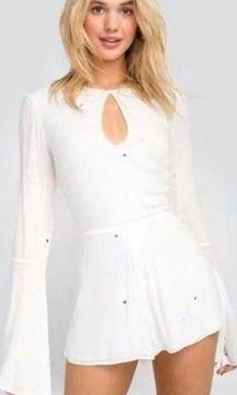 Wildfox Romper Women Small White Mansfield Starlet Star Long Sleeve Key Hole New