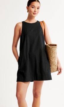 a&f high-neck linen-blend mini dress