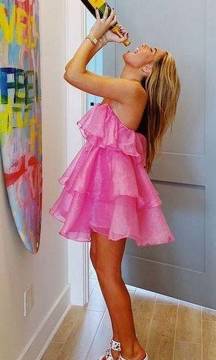 Shimmery Bubble Gum Ruffled Strapless Rush Dress