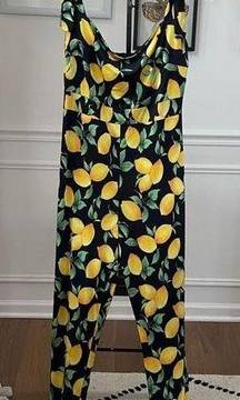 NWT Auditions Lemon Print Jumpsuit Tie Shoulders 3X ￼