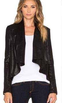 Krisa Coated Draped Cotton Moto Cardigan Jacket