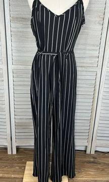 MIND CODE Sleeveless Jumpsuit Black w White Stripes-Large