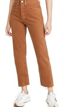 Re/Done Brown 70s Ultra High Rise Stovepipe Jeans in Washed Terracotta