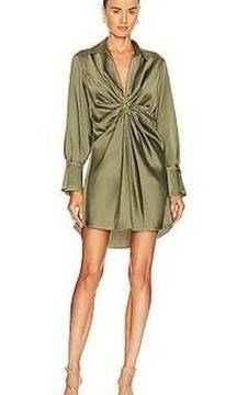 Jonathon Simkhai NWT Roma Cutout Draped Satin-Crepe Mini Dress in Green Size XS