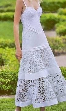 ALEXIS Harlowe Lace Tiered Midi Dress in White Sz XS