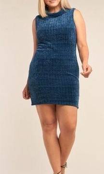 TRAC Sleeveless Ribbed Knit Semi-Turtleneck Mini Dress in Teal Size 2X NWOT